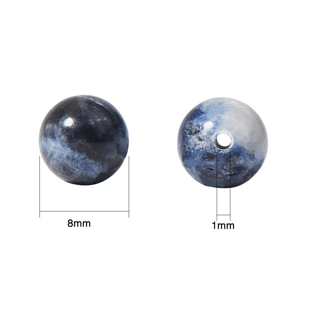 Olycraft Kralen, natuurlijke steen, 8 mm, met blauwe aders, sodalietkralen, ronde losse edelsteenkralen, energiekralen, voor armbanden, halskettingen enz., 200 stuks