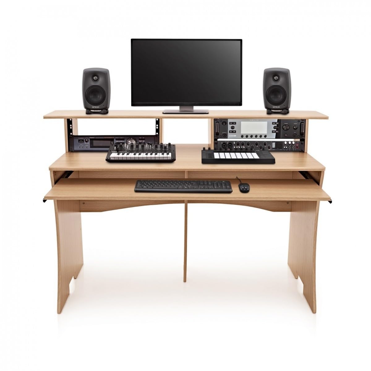 Scrivania per Studio Musicale per Pro Audio e Registrazione 3 Ripiani Naturale