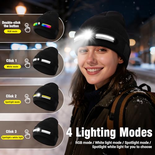 AYPOW Regalos Originales para Hombre Mujer, 2025 Ideas Regalos Navidad, Moda Gorro de Punto con Luz Led Cálido, USB Recargable Faro Correr Gorra Sombrero Invierno, Regalo para Cumpleaños Aniversario - imagen 2