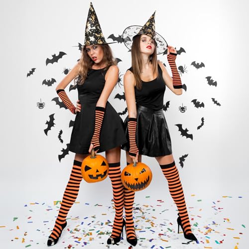 Image of Geyoga Arm Warmers Leg Warmers Striped Thigh High Socks Fingerless Gloves Stockings Christmas Halloween