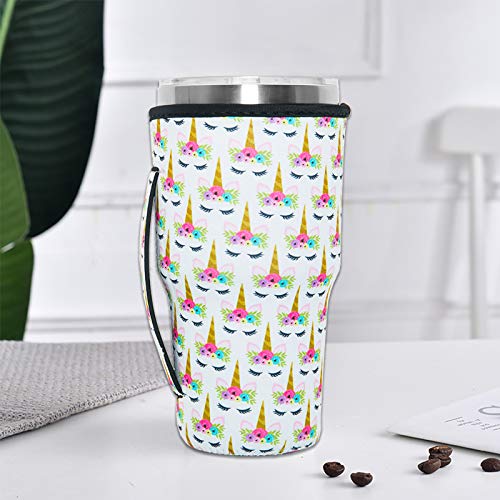HaiMay 6 Pieces Reusable Iced Coffee Cup Sleeve Neoprene Insulated Sleeves Cup Cover Holder Tumbler Cup Drinks Sleeve Holder Idea for 30oz-32oz Cold Hot Beverages, Leopard Style