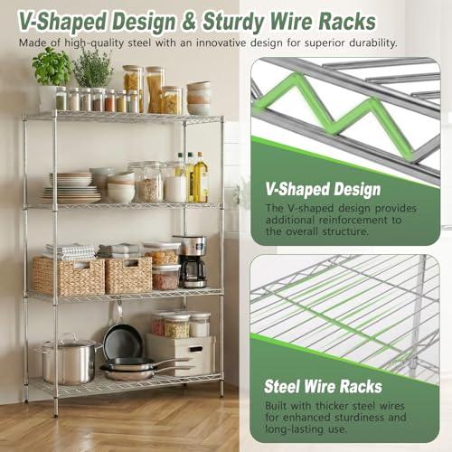 Image of BestOffice 4-Tier Wire Shelving Unit, 1000 LBS Heavy Duty Metal Storage Shelves, Adjustable Wire Shelf for Garage, Kitchen, Pantry, Utility Shelving Rack with Leveling Feet, Chrome