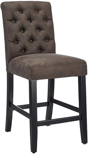 CangLong Taburete de cocina de cuero copetudo para bar, cocina, comedor, sala de estar y pub bistró, juego de 1, color negro