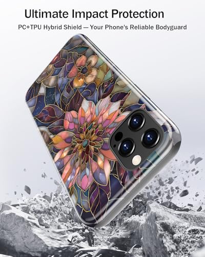 Image of Goodon for iPhone 12 Pro Max Case Cute - Wireless Charging Compatible - Dual-Layer Hard Shell + Silicone Cover - Protective Phone Case with Trendy Designs for Women - Blooming Purple Flower