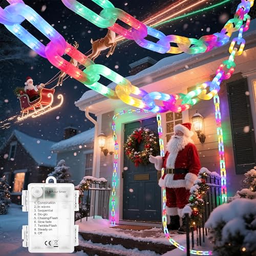 Flacchi Christmas Outdoor Battery String Lights Decorations - 10 Ft 160 LED Plastic Chain String Lights with Waterproof 8 Lighting Modes and Timer Function
