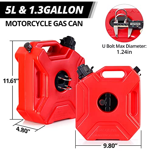 Arcticscorpion Upgraded Gas Can, 5L/1.3 Gallon Mountable Motorcycle Gas Can With Snap-In Spout, Mounting Hardware, Lock And Keys Emergency Gas Or Water Container For Atv Utv Suv Trailer And Dirt Bike #TOP1
