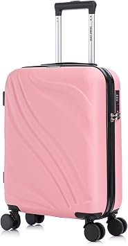 Carry On Suitcase, Lightweight Cabin Bag 55x40x20cm, 4 Silent 360  Spinner Wheels, Adjustable Handle & TSA Lock, Perfect for Ryanair EasyJet, Organised Interior with X-Straps, Pink