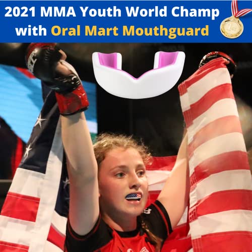 Oral Mart White/Pink Youth Mouth Guard For Kids - Youth Mouthguard For Karate, Flag Football, Martial Arts, Taekwondo, Boxing, Football, Rugby, Bjj, Muay Thai, Soccer, Hockey (With Free Case) #TOP1