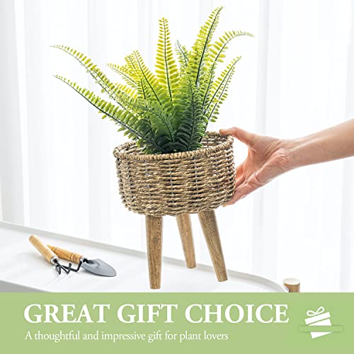 MyGift Rustic Seagrass Planter with Mango Wood Legs #TOP26