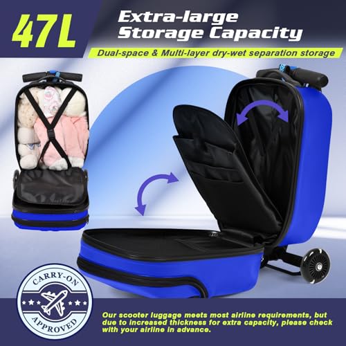 smilesun Foldable Ride On Scooter Suitcase with Front Opening, Lightweight Carry On Scooter Luggage for Adults, Teens & Kids（Blue 20-inch） - image 2