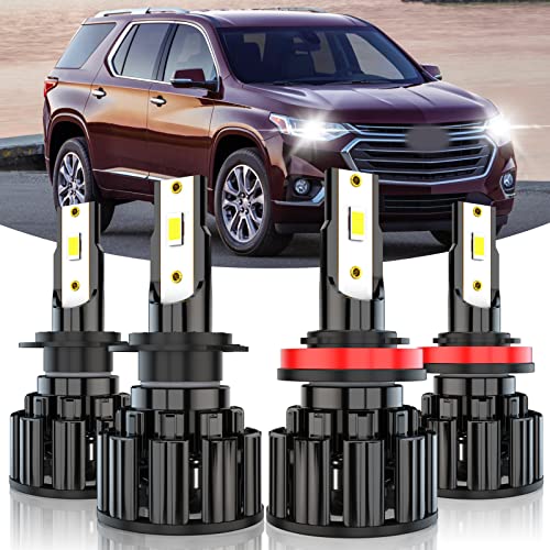 LED Headlight Bulbs Fit for Chevy Traverse 2013-2016 2017 2018, H7 High Beam H11 Low Beam LED Bulb Kit, 60W 10000LM 6000K White Super Bright LED Headlights, CSP Lamp Beads, Plug and Play, Pack of 4