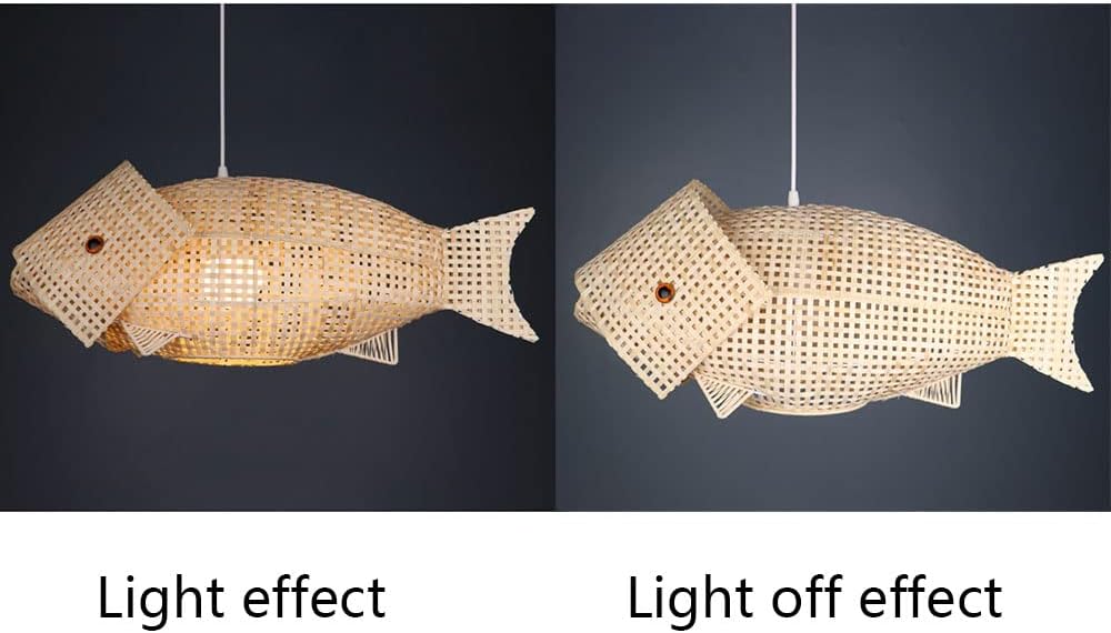 Fish-Shape Wicker Pendant Lighting Restaurant E27 Chandelier Creative Woven Personality Suspensions Lamp Single Light Bamboo Lampshade for Kitchen Island Dining Bedroom Living Room