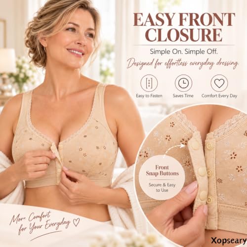 Front Closure Bras for Women Khaki XL Full Coverage Floral Plus Size Bra - image 6