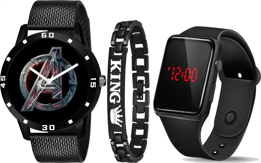 GOLDENIZE FASHION Avenger Printed Analogue with King Bracelet and Square Digital Dial LED Display Watch for Mens & Boys Combo 3X Watches (B09MTXD5LD) Amazon Price History, Amazon Price Tracker