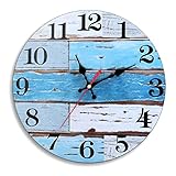 Rustic Wall Clock 12 inch, Blue Beach Themed Wall Clocks Battery Operated, Silent & Non-ticking, Woo