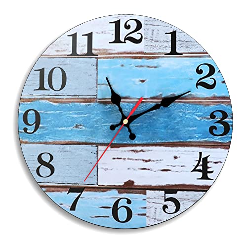 Rustic Wall Clock 12 Inch, Blue Beach Themed Wall Clocks Battery Operated, Silent & Non-Ticking, Wooden Retro Vintage Wall Clock Decorative For Living Room Decor, Bedroom, Kitchen, Home & Office #TOP24