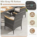 DORTALA 9 Piece Wicker Patio Dining Set, PE Rattan Outdoor Acacia Wood Rectangular Table and Chairs for 8 with 2" Umbrella Hole, Cushions, Deck Furniture Set for Garden, Backyard, Mix Grey+Beige
