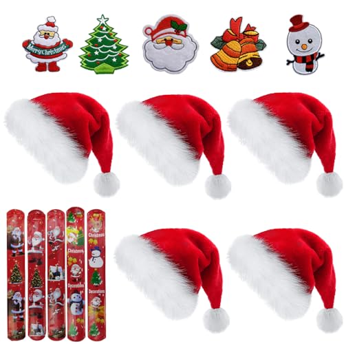 RURIZHONGTIAN Weihnachtsmütze,weihnachtsmütze erwachsene,5 Stück nikolausmütze Rot,Weihnachten Mütze Set,Nikolausmütze Plüsch,weihnachts mütze,weihnachtsmann mützen
