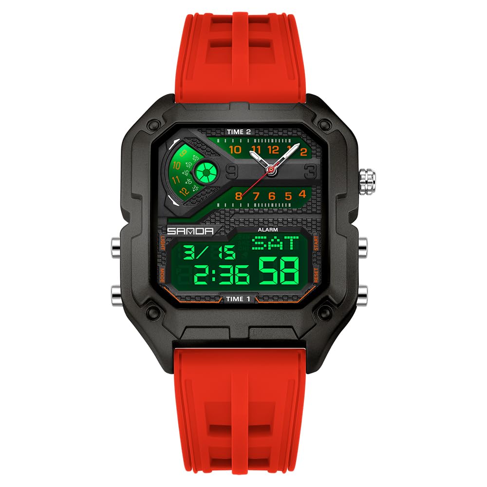 CARLIEN Orologio da polso da uomo, elegante, con grande quadrante digitale, retroilluminato a LED, luminoso, cronometro, alla moda, casual, impermeabile fino a 5 atm, al quarzo, da uomo