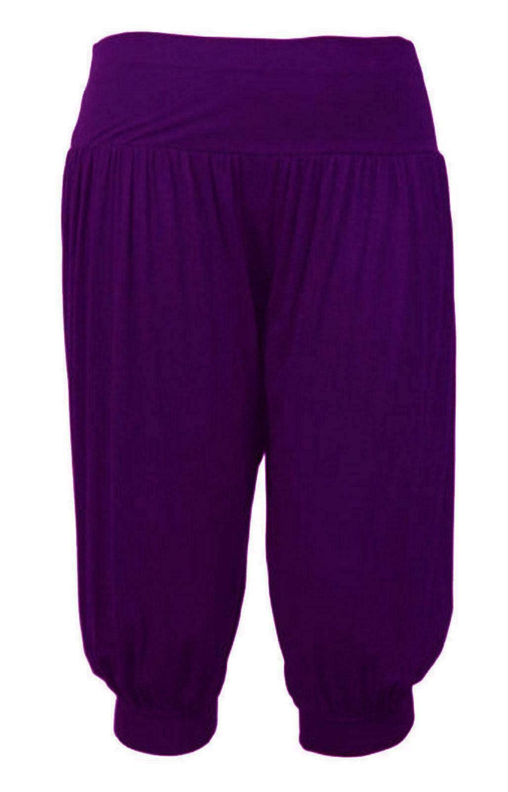 Wearall Women's Purple Plus Size Cropped Harem Trousers 3/4 Plain Baggy Pants 12-14
