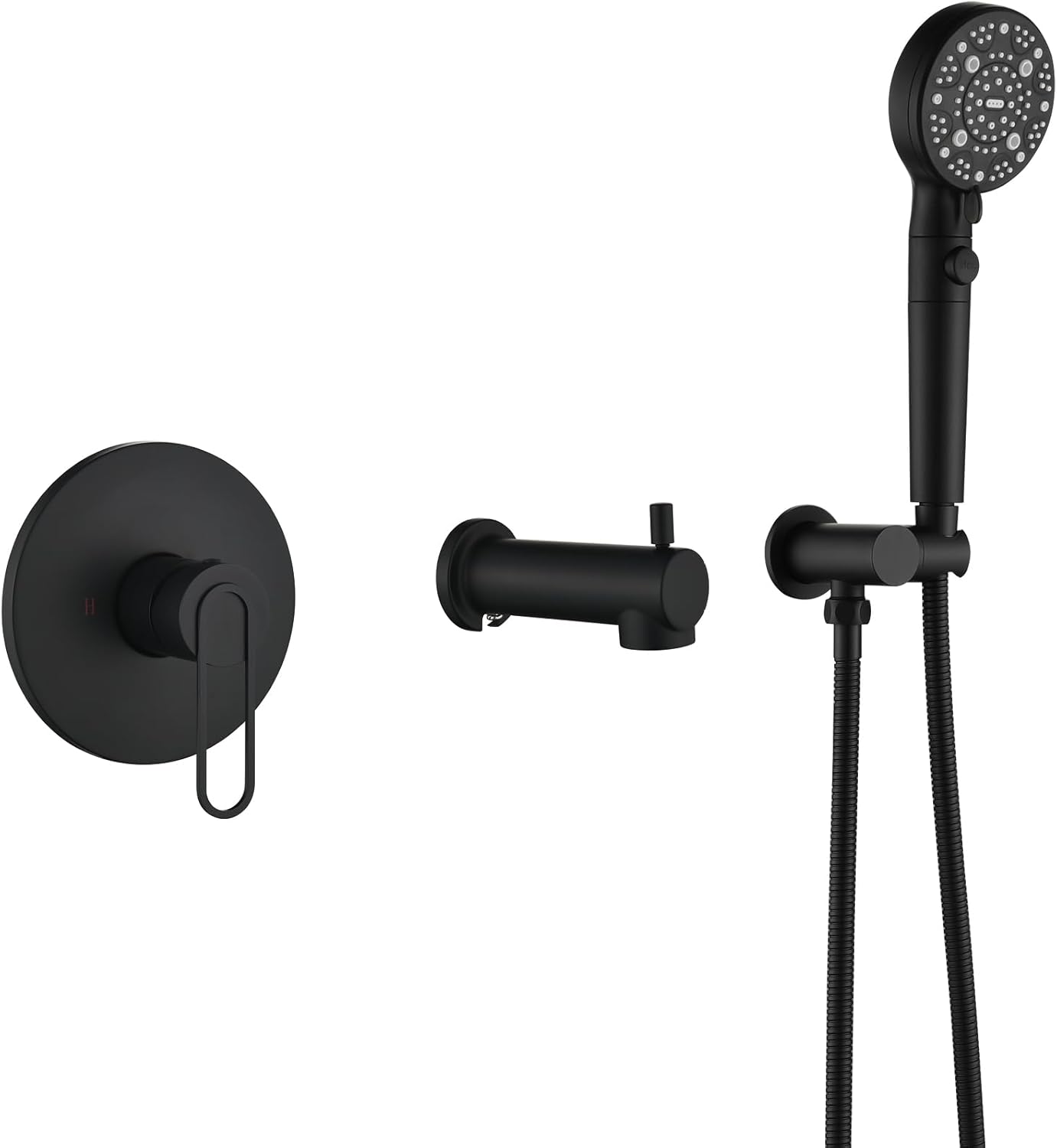 Taplong Wall Mount Tub Faucet Set, Matte Black Roman Tub Filler with 8-Mode Handheld Shower Head, ON/OFF Pause Switch Sprayer, High Flow Wall Mounted Bathtub Faucet with Rough-In Valve-TP046B