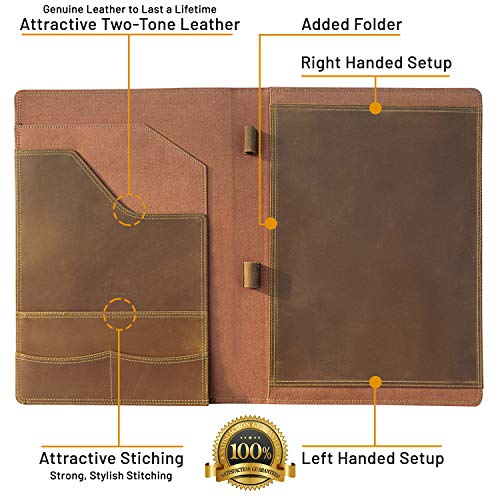 Leather Padfolio - Professional Organizer and Resume Folder, Stunning 2 Tone Leather Document Folio with Writing Pad. Ideal Gift for Men and Women
