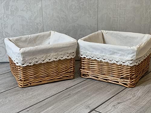 Home Delights 2 x Wicker Laundry Baskets Rattan Wicker Bedroom Bathroom Storage Shabby Chic
