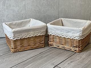 Home Delights 2 x Wicker Laundry Baskets Rattan Wicker Bedroom Bathroom Storage Shabby Chic
