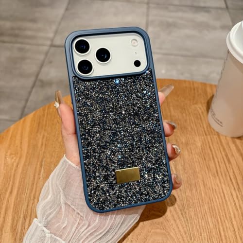 Coque iPhone 16 strass multicolores anti-choc protection caméra paillettes bleu