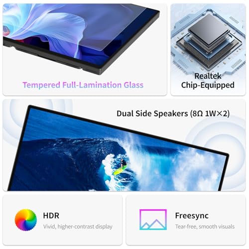 Image of Intehill 16 inch 120Hz Touchscreen Portable Monitor, Portable Gaming Monitor w /Stand & Speakers, 16:10 Display with Full Laminated Tempered Glass, Touch Screen Travel Monitor for Laptop, T16PB (Black)