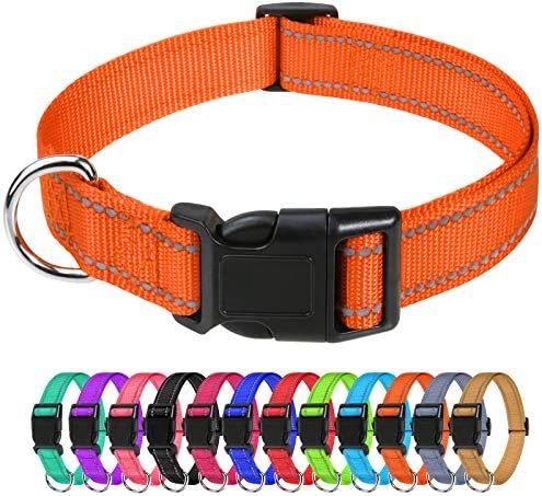 TagMe Reflective Nylon Dog Collars, Adjustable Classic Dog Collar with Quick Release Buckle for Small Dogs, Black, 1.5 cm Width