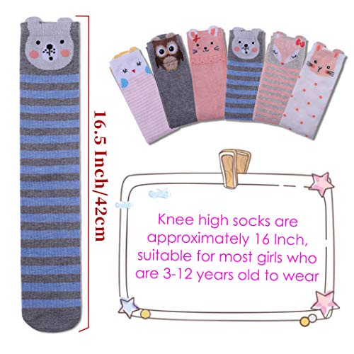 Image of FNOVCO Girls Knee High Socks Cartoon Animal Patterns Cotton Over Calf Socks