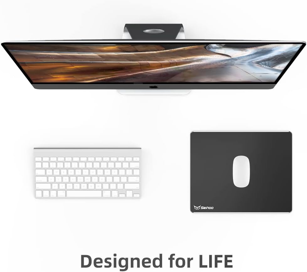 Metal Aluminum Mouse Pad Premium Hard Double Side Waterproof Ultra Smooth Office Supplies Blap Mousepad Fast and Accurate Control for Office and Game Laptop (Black, 11.81X9.45in)