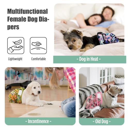 Image of wegreeco Female Dog Diapers, Washable Reusable Pet Puppy Doggie Diapers for Small Medium Large Female Dogs in Heat Period, Doggy Period Panties, 5 Pack, Medium, Lilies Pattern