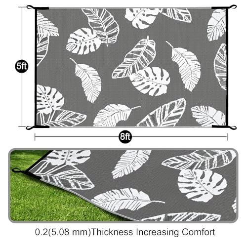 Image of Outdoor Reversible Rugs, Plastic Straw Area Mats, Modern Large Floor Rugs for RV, Patio, Backyard, Deck, Picnic, Beach, Trailer, Camping (Light Gray, 5'x8')