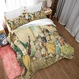 OTURRI Housse De Couette 140X200Cm avec 2 Taies d'oreiller 65X65Cm, Parure De Lit 1 Personne avec Fermeture Éclair Sets De Housse Couette en Microfibre 3D Dessin Animé Chat Animal Chantant Imprimé
