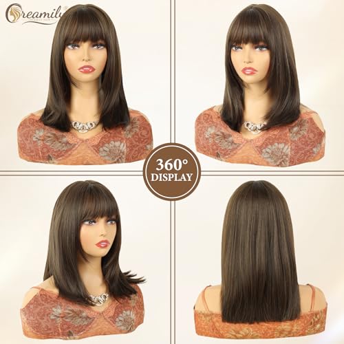 Image of Creamily Straight Short Hair Wig for Woman Full Head Natural, Full Head Hair Wig for Women, Bob Cut Wigs for Women, Ladies Wigs with Bangs,Korea Bob Style for Daily Use (Brown, 14 Inches)