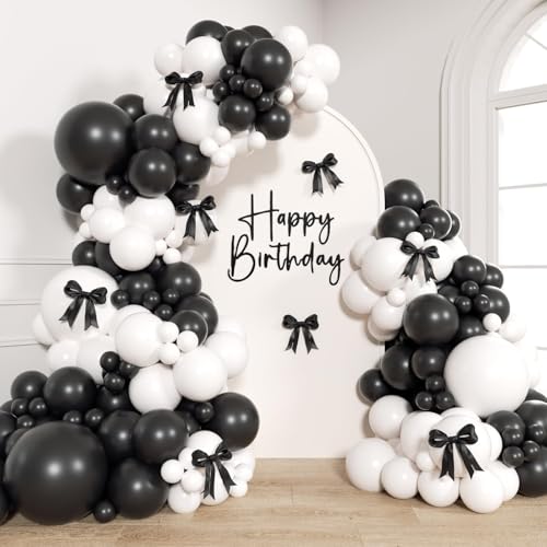 155pcs Black and White Balloon Arch Kit Black and White Balloons with Bows for Wedding Bridal Shower Birthday Party Decorations