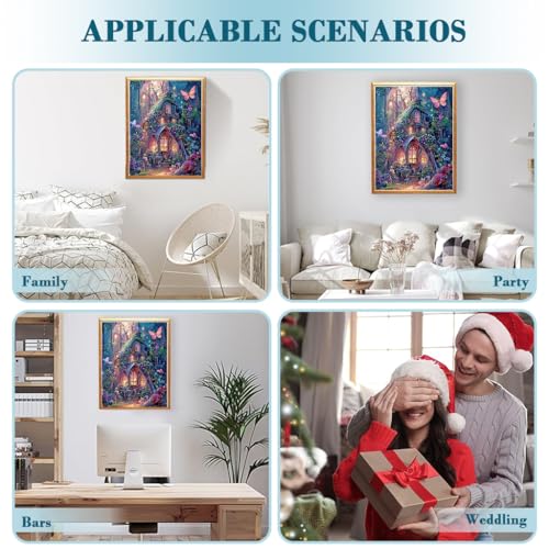 Image of HASTHIP DIY 5D Diamond Painting Kit for Adult, Dreamy Magic Forest Castle Full Drill Art Paint by Number, No Frame Full Drill Rhinestone Craft for Home Wall Decor Gifting, 30x40cm