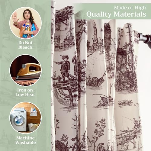 Image of Maison d' Hermine Curtains for Living Room 100% Cotton 50 inchx84 inch (Pack of 1) | 84 inches long Light Filtering Toile Curtains for Windows with Rod and Loop Pockets - Calais - Charcoal