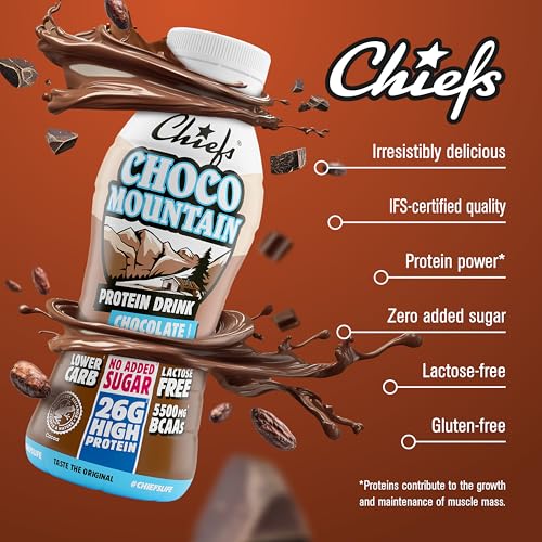 Chiefs High Protein Shake - Schokolade, 8x300ml - kein Zuckerzusatz & je 26 g Protein - Protein Shake für Muskelaufbau - Laktosefrei & Lower Carb & Glutenfrei - Protein Drink mit Milcheiweiß