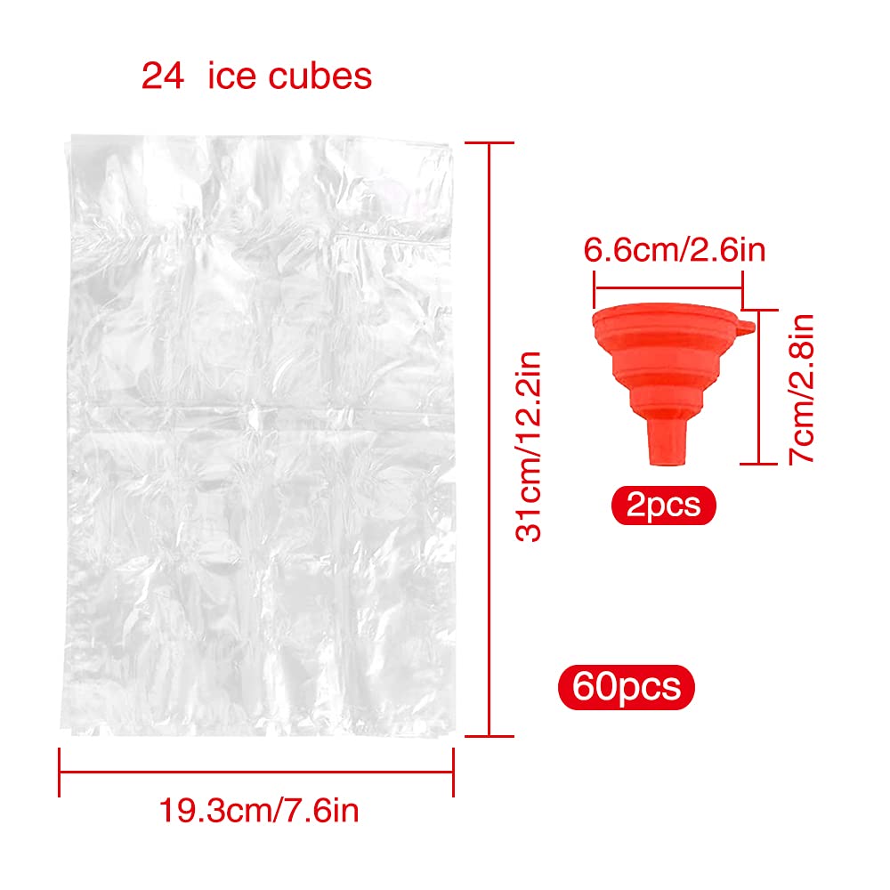 YIXISI 30 Pcs Self Sealing Ice Bags for Cold Drinks, 720 Ice Cubes, Ice Cube Bags with 2 Silicone Funnel for Whisky, Cocktails, Beverages, Barbecue, Travel