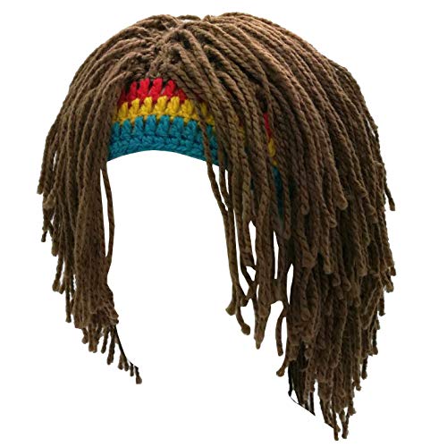 Image of Funny Rasta Wig Beard Hats Knitted Jamaican Rasta Beanie Hat with Dreadlocks Christmas Halloween for Men Women