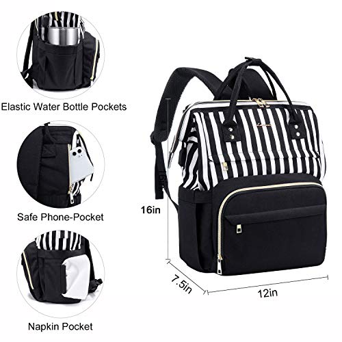 Laptop-Backpack-Women-Teacher-Backpack-Nurse-Bags-156-Inch-Womens-Work-Backpack-Purse-Waterproof-Anti-theft-Travel-Back-Pack-with-USB-Charging-Port-Black-Thick-Stripe