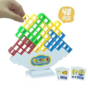 Stack Attack Board Funny Family Games for Kids and Adults,48-Piece Tetra Tower Balance Stacking Game – Parties, Travel, Team Toys Building Block,Let The good times last!