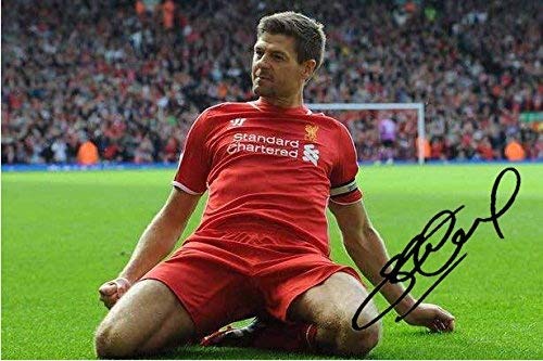 Signed Black Soccer Kop Celebration Signed Steven Gerrard Liverpool FC Autographed Photo Photograph Football Picture Frame Gift