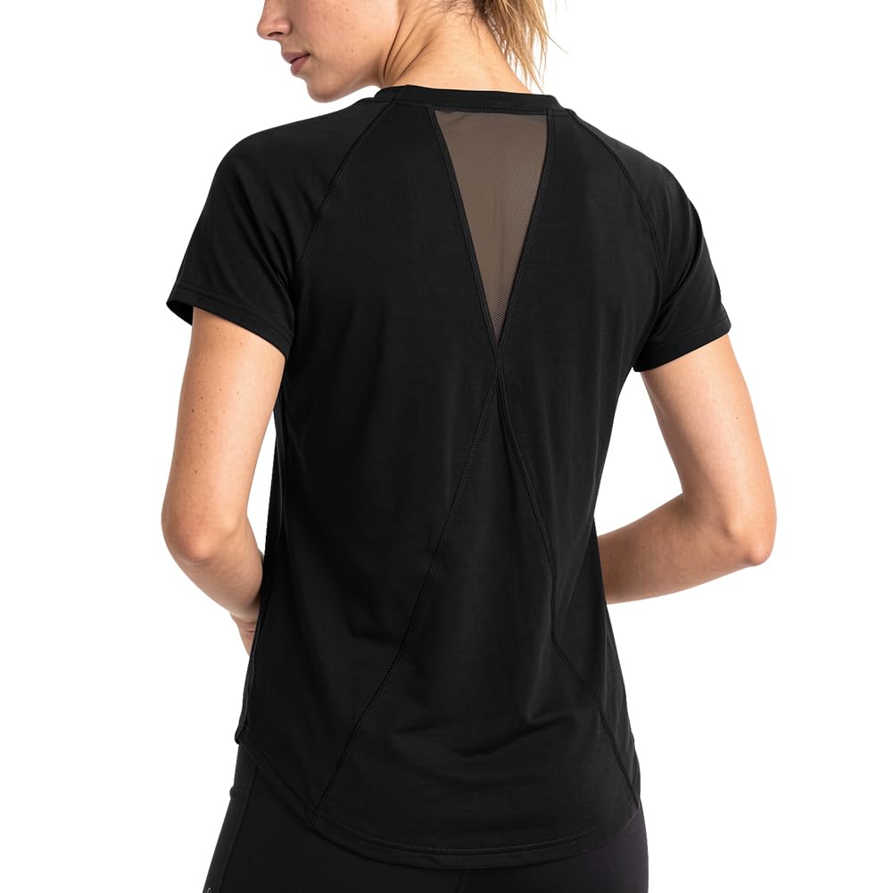 DiULi Camiseta Deportiva Mujer Manga Corta con Malla Espalda Ajuste Holgado Ropa Entrenamiento Atlético Yoga Pilates Fitness Top