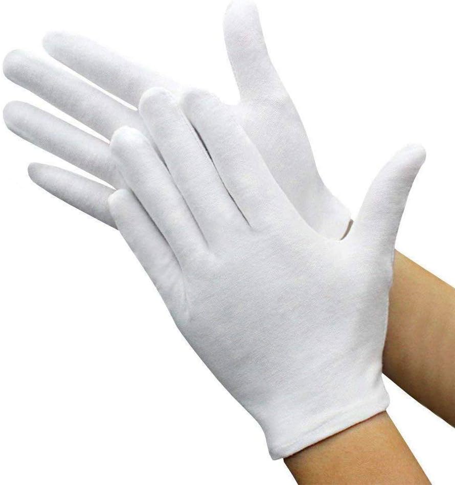Flyglobal 24Pack White Cotton Gloves Breathable Soft Protective Work Hand Gloves Reusable Lightweight Cotton Glove Serving Driving for Coin Jewelry Silver Eczema Dry Hand Inspection Health(Large)