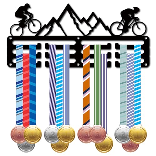CREATCABIN Soporte Medallas Bicicleta Montaña,Colgador Medallas,Estante Exhibición para Deportes,Premios Colgantes de Metal,Hierro,Decoración Montaje Pequeño para Correr,Natación,Fútbol,Negro,29x13cm