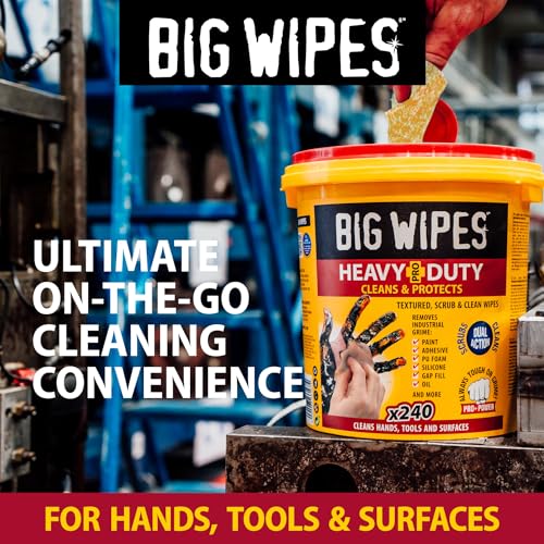 Image of BIG WIPES Heavy Duty Industrial Hand Cleaning Wipes, Textured Scrubbing Degreaser Wipes for Mechanics and Tool Cleaner - 240 Count Bucket (2 Pack)